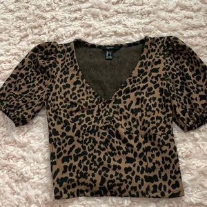 Cheetah Puff Sleeve Corset Top